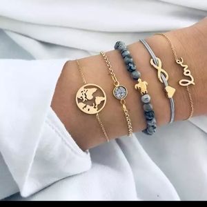 Five piece Natural Stone&Gold Bracelets